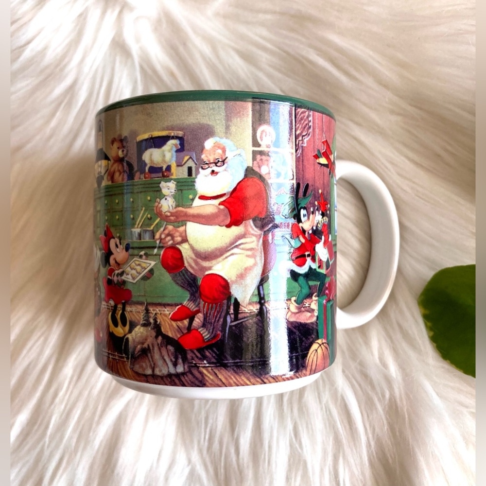 Vintage 90s Disney Christmas Mug Santa and Characters Coffee Cup Mickey Mouse